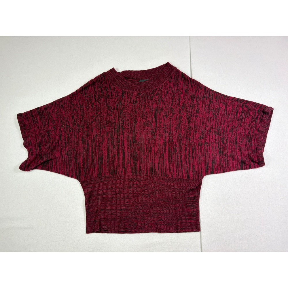 Brittany Black Women 2X Burgundy Black Space Dye Batwing Short Sleeve Knit Top